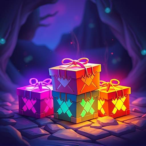 Illustration of various colorful loot boxes with glowing effects, representing the allure and potential risks associated with randomized reward systems.