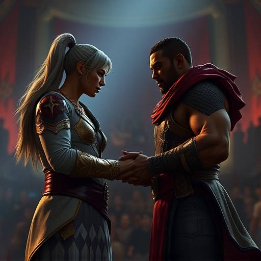 Two contrasting figures facing a moral choice in a game setting